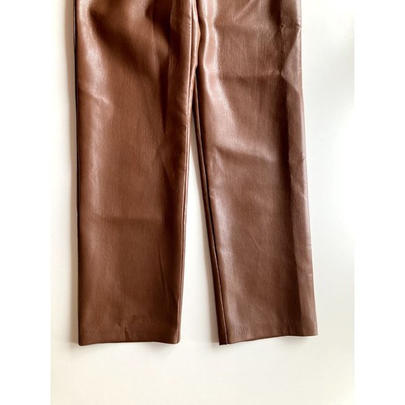 NWOT Aritzia WILFRED Melina Cognac Brown Vegan Leather Trousers Pants, Size 6 - Picture 8 of 14